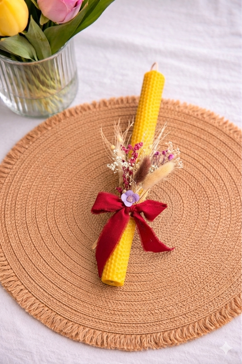 ΧΕΙΡΟΠΟΙΗΤΗ ΠΑΣΧΑΛΙΝΗ ΛΑΜΠΑΔΑ ΑΠΟ ΦΥΣΙΚΟ ΚΕΡΙ ΜΕΛΙΣΣΑΣ