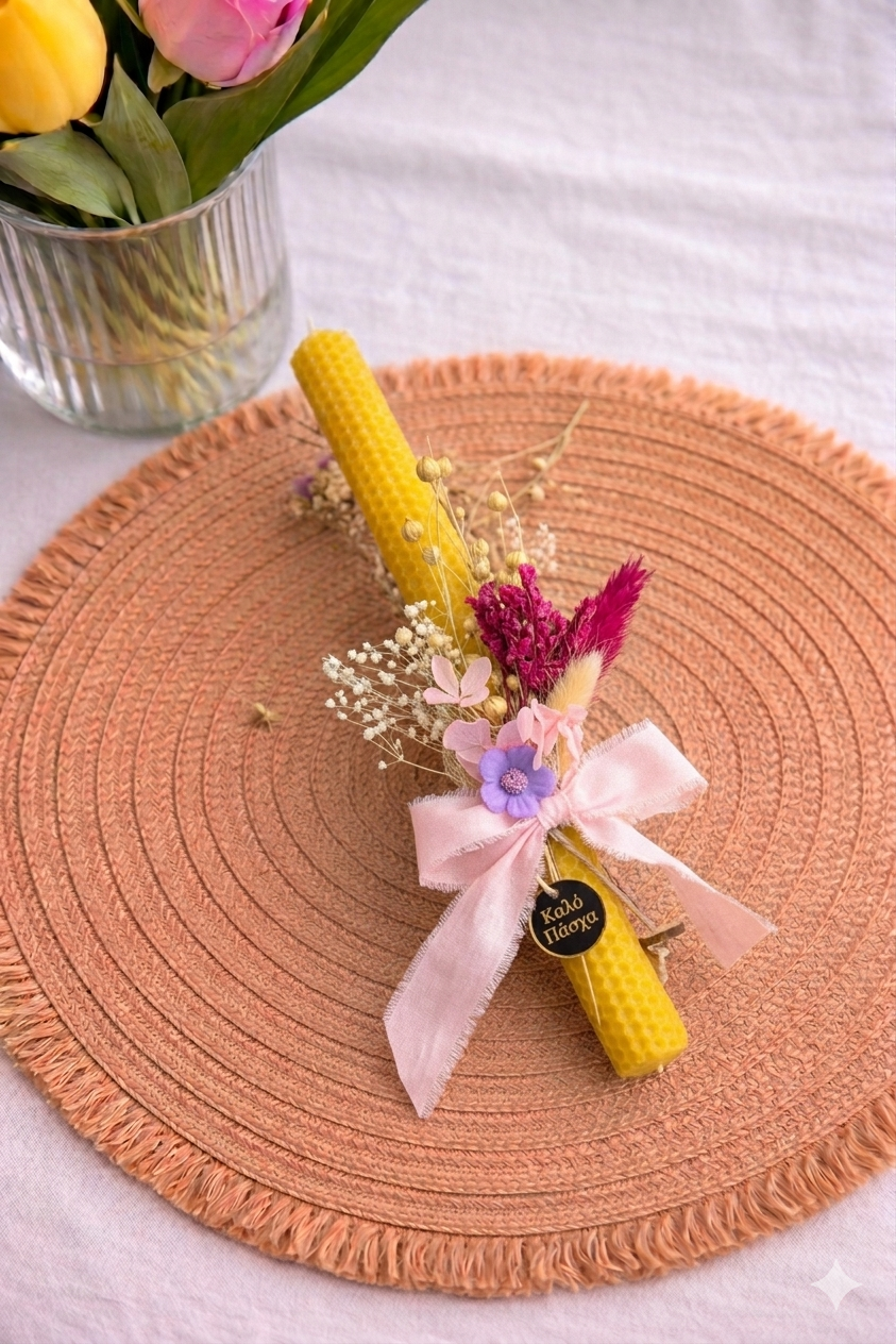 ΧΕΙΡΟΠΟΙΗΤΗ ΠΑΣΧΑΛΙΝΗ ΛΑΜΠΑΔΑ ΑΠΟ ΦΥΣΙΚΟ ΚΕΡΙ ΜΕΛΙΣΣΑΣ